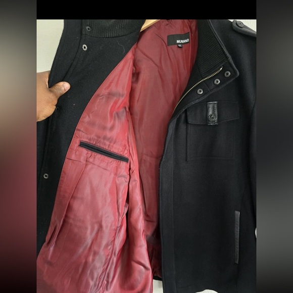 Murano Wool Blend Jacket Coat XL Men Black Leather Trim Military Heavy 90s Y2k - Picture 12 of 16